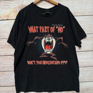 Vintage Sherry’s Best Taz Looney Tunes “What Part of No” Graphic Tee XXL Black